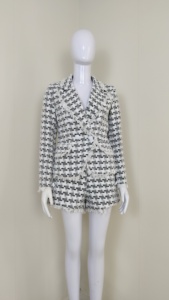 <span class=keywords><strong>Traje</strong></span> formal de <span class=keywords><strong>Tweed</strong></span> <span class=keywords><strong>a</strong></span> <span class=keywords><strong>cuadros</strong></span> para mujer, blazer de doble botonadura y conjunto corto de 2 <span class=keywords><strong>piezas</strong></span>, conjunto de mujer - Product Image 5