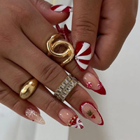 Faux ongles à presser motif flocon de neige de Noël, motif écossais, sapin et Père Noël, à coller avec languettes, kit de manucure