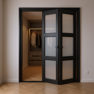 Portes de placard pliantes 16x78 pouces en verre trempé dépoli, pliables, modernes, noires, pour intérieur - Product Image 2