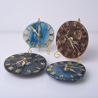 Vente en gros de tranches fossiles naturelles d'agate/labradorite/ammonite horloge de bureau horloge numérique en pierre réveil mural avec boîte