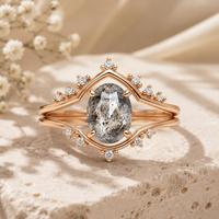 Bague de promesse ronde en diamant sel et poivre naturel, en argent sterling 925 plaqué rhodium et or rose, avec double bande couronne de diadème, cadeau de mariage