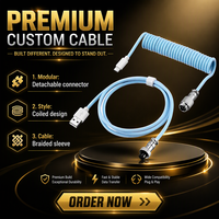 Kabel Keyboard Konektor Penerbangan DIY, Kabel Data USB Tipe-C Berlilit, Kabel Komputer Gaming Berjalin