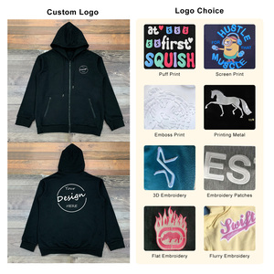 เสื้อฮู้ดกระเป๋าป้องกันการเกิดรอยเย็บโลโก้แบบดั้งเดิมมีซิปแบบลำลองแบบเต็มโอเวอร์ไซส์ - Product Image 2