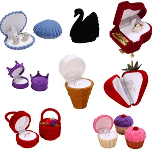 Caixa de presente de veludo para noivado, múltiplos estilos, brincos de exibição de anel, colar, de forma de rosa, de toalha, caixa de casamento