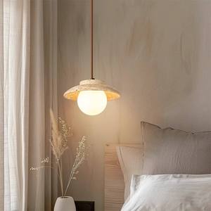 Lampada a Sospensione LED in Travertino Giallo Naturale, Stile Zen Giapponese Wabi-Sabi, Illuminazione a 1 Luce in Pietra per Camera da Letto - Product Image 5