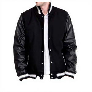 Blouson universitaire personnalisable pour homme en laine et polyester, respirant, avec logo frontal, col montant, vêtement d'extérieur décontracté pour équipe - Product Image 2