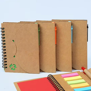 Bloc-notes spirale écologique personnalisé avec logo, couverture en papier kraft pliable, notes adhésives avec stylo - Product Image 1