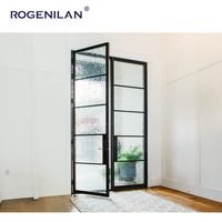 Rogenilan Cloison intérieure Porte battante en verre français Aluminium givré Arche vitrée Grille Charnière Portes à battants