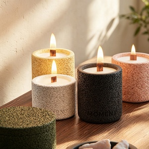 Pot à bougie en céramique nordique simple avec couvercle, vide, pour fabrication de bougies DIY, pot à bougie en ciment parfumé pour décoration intérieure et bureau - Product Image 2