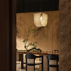 Lámpara colgante rectangular de tela estilo Wabi Sabi japonés de Harmony Lighting, LED E27, para decoración de salas de té y restaurantes. - Product Image 5