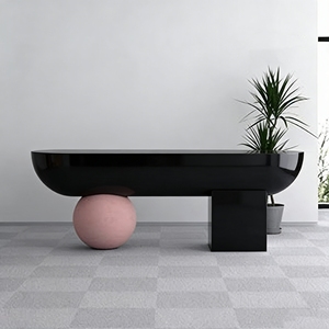 Mostrador de Caja Minimalista de FRP para Uso Comercial Q067 con Estantes LED Integrados, Mostrador de Recepción para Tiendas Minoristas, Clínicas, Áreas de Espera - Product Image 1