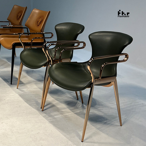 Modern <b>Dark</b> <b>Green</b> PU Leather Dining <b>Armchair</b> Rose Gold Metal Frame Upholstered Chair for Restaurant Hotel - Product Image 4