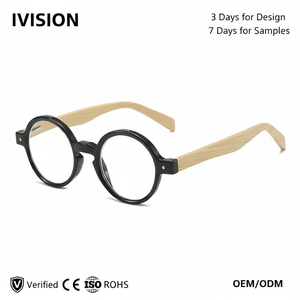 <span class=keywords><strong>Occhiali</strong></span> da Lettura Rotondi Retrò Piccoli Uomo Donna, Montatura Vintage con Aste in Bambù, <span class=keywords><strong>Occhiali</strong></span> Presbiopici con Cerniera a Molla, Montatura Ottica All'ingrosso - Product Image 1