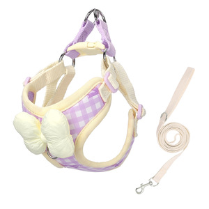 Lindo conjunto de arnés y correa para perro a cuadros, arnés ajustable antipullido tipo chaleco para mascotas con lazo para pasear perros pequeños, cachorros y gatos - Product Image 3