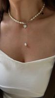 Lot de 15 colliers personnalisés en perles d'eau douce et or 18 carats, avec chaîne trombone, collier ras-du-cou en Y, élégant collier trèfle et cœur en perles pour marque privée
