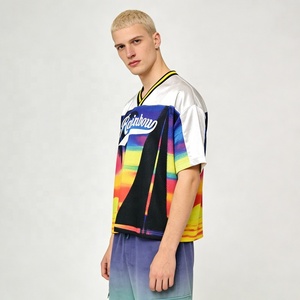<span class=keywords><strong>Camiseta</strong></span> Deportiva Casual para Hombre, con Estampado Tropical Sublimado Arcoíris, Logotipo de Silicona 3D, Cuello en V, Malla Transpirable - Product Image 3