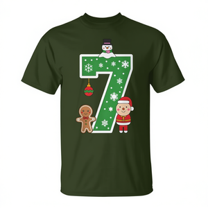 Maglietta natalizia numero 7 con design di pupazzo di neve, pan di zenzero e Babbo Natale per abbigliamento natalizio - Product Image 2