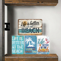 Décoration Murale Vintage « La Vie Est Mieux à la Plage » en Fer Forgé, Motif Pyramide Florale, Style Rétro Côtier, pour Maison et Terrasse