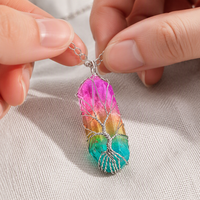 Pendentif Arbre de Vie en Quartz Arc-en-ciel Naturel 7 Chakras, Breloques en Pierres Précieuses Énergétiques de Guérison Reiki pour la Fabrication de Colliers et Bijoux