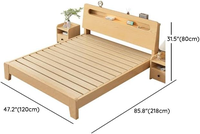 Lit superposé moderne en bois massif de pin américain avec panneau de rangement et tête de lit pliable, taille double pour garçons et filles - Taille du matelas 47" L x 86" P