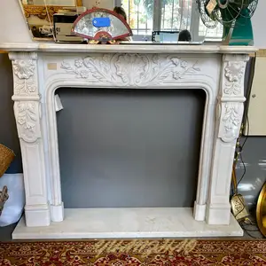 Manteau de cheminée en marbre blanc, sculpture sur pierre personnalisée, cheminée française ouverte avec statue de Lion assis, prix de gros - Product Image 3