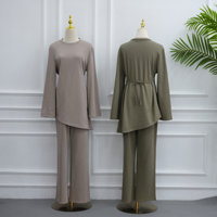 Ensemble 2 pièces Loriya 100 % coton pour femmes musulmanes : haut asymétrique et pantalon large – Tenue décontractée Abaya Dubai Turquie 2026