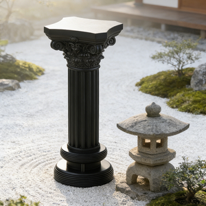 Jardinière en résine noire style colonne corinthienne, détails peints à la main, pour dropshipping. Aménagement paysager avec escaliers en pierre de style château <span class=keywords><strong>japonais</strong></span> - Product Image 3