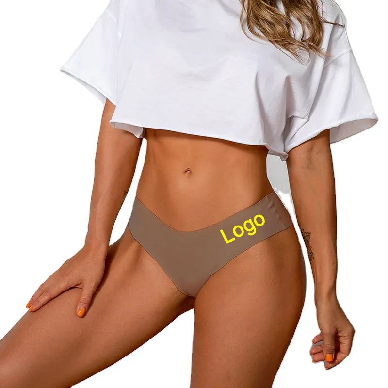 Custom Logo Low Rise Women Panties Morandi Ice Silk Thongs Breathable Nylon Sexy Lingerie Laser Cut Seamless Ladies Underwear