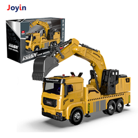 Camion jouet excavateur en métal moulé sous pression 28 cm, à friction, jaune, véhicule de construction avec bras de pelle rotatif, effets lumineux et sonores