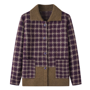 Offres Spéciales femmes plaid Jacquard chaud vêtements quotidiens manteau à manches longues vieille dame Cardigan <span class=keywords><strong>pull</strong></span> pour femmes <span class=keywords><strong>pull</strong></span> avec revers - Product Image 6