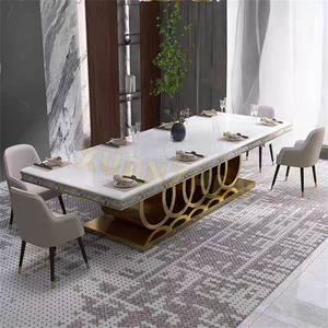 Cổ Điển Ý Trắng ăn bộ lớn hình chữ nhật 8 chỗ ngồi ghế da sang trọng bằng đá cẩm thạch bàn ăn đồ nội thất phòng ăn - Product Image 2