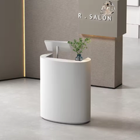 Bureau de réception contemporain en MDF ovale personnalisé, design écologique, durable, pour salon de coiffure, avec bords incurvés