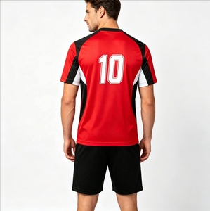 Ensemble d'uniformes de handball rouge et noir respirant à séchage rapide, maillots de football imprimés, vêtements de sport d'équipe, tenue d'entraînement de club, maillot de match unisexe 100% - Product Image 6