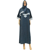 Abayas Pour Femmes Imprimé Floral Appliques Coton O-neck Loose Slim African Dress Musulman Islam Jilbab Marocain Caftan Avec Hijab