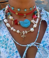 Collar de Perlas Grandes de Agua Dulce Natural con Colgante de Acero Inoxidable Estilo Playa, para Mujer, con Cadena de Eslabones, Regalo de Verano