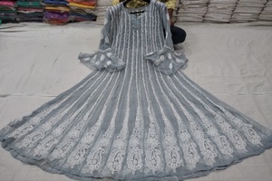 เดรส anarkali มีสไตล์ที่สวยงาม | ชิคาคาริริอัลโลเวอร์พร้อมงานปักด้ายหนาชุดประจำชาติล่าสุดสำหรับผู้หญิง - Product Image 5