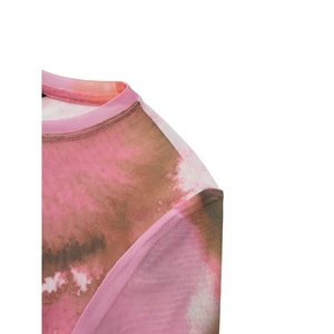 Haut court décontracté pour femme, style rétro vintage, coupe ajustée, printemps-été, à manches longues, en maille transparente, uni ou à imprimé floral tricoté - Product Image 3