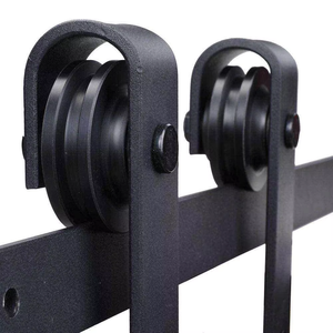 Modern Bi-Folding Sliding Barn Door Hardware <b>Kit</b> Black Iron Flat Track Top Mount Roller for 4 Doors Durable Screw Installation - Product Image 2