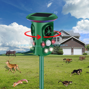 Animal Repeller 360 Degree Outdoor Garden Pest Deterrent Green <b>Plastic</b> Stake Light with LED and Ultrasonic Features - Product Image 1
