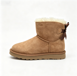 Faux Suede Winter Boots With <b>Bow</b> Decoration Round Toe Slip-On Plush Lining Rubber Outsole Anti-Slippery EVA Midsole - Product Image 3