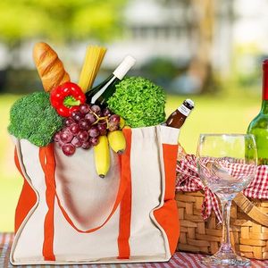 Custom Durable Laundry Grocery Shopping Beach Picnic Reusable <b>Large</b> Canvas Cotton Hand Bag With Side Pockets for Bottle - Product Image 5