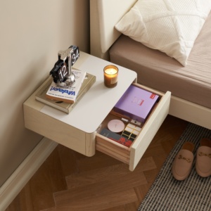 M7024 Muebles <span class=keywords><strong>de</strong></span> Dormitorio Mesita <span class=keywords><strong>de</strong></span> <span class=keywords><strong>Noche</strong></span> <span class=keywords><strong>de</strong></span> Madera Maciza Estilo Crema <span class=keywords><strong>de</strong></span> Roble Flotante Colgada a la <span class=keywords><strong>Pared</strong></span> - Product Image 4