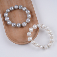 Bracelet réglable en perles d'eau douce en cuivre plaqué argent