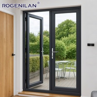 Puerta Corredera de Aluminio Ultra Estrecha para Exteriores Rogenilan, Puerta Francesa de Doble Hoja con Vidrio Templado y Aislamiento Energético