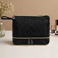 Sac à cosmétiques matelassé double couche, porte-pinceaux de maquillage, design professionnel, sac à maquillage pour femmes et hommes