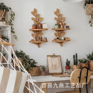 Wooden Leaf Shaped Wall <b>Shelf</b> 3 Tier Multipurpose Storage Rack For Living Room Decor - Product Image 3