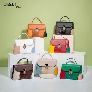 QAZA top quality luxury pu leather women large capacity handbag 2024 new fashion design contrast color ladies shoulder hand bags