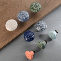 Boutons de cuisine en céramique à relief floral poignées Vintage rond monotrou pour commode chambre tiroir placard placard