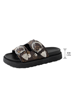 Sandales compensées de luxe à double boucle et bout ouvert pour femme, motif monogramme marron, tendance mode, semelle épaisse