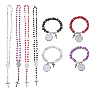 Bracelet porte-clés chapelet catholique, collier pendentif croix, <span class=keywords><strong>cadeau</strong></span> commémoratif religieux DIY, porte-clés personnalisé par sublimation avec photo - Product Image 1